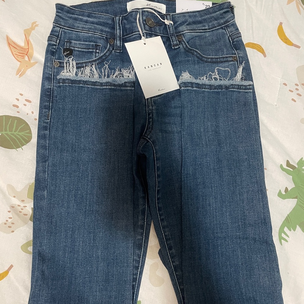 💎 Kancan High-Rise Frayed Hem Skinny Jeans | Dark Wash | Size 0 / 23